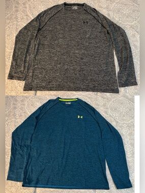 Under Armour UA Tech Long Sleeve Shirts 2-Pack Men’s XL Blue Gray Athletic